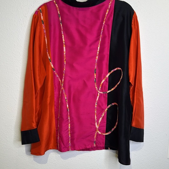 KOOS of course! Colorblock Button Front Nubby Silk Blouse plus size 1X - Picture 4 of 6